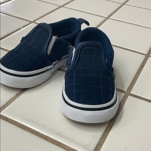 Toddler blue plaid slip on vans